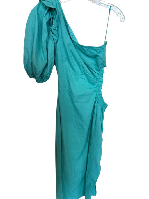 Mable Size M Aqua Cotton One Shoulder Cut Out Sides Midi Dress Aqua / M