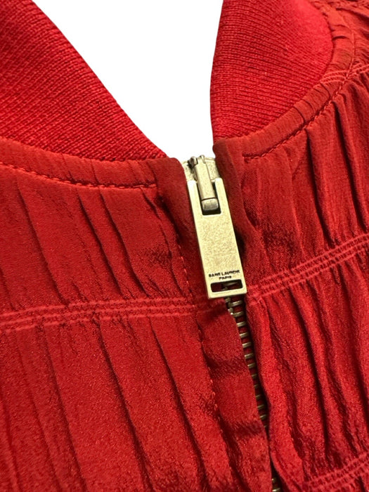 Saint Laurent Size 50 Red Silk Blend Bomber Zip Up Men's Jacket Red / 50