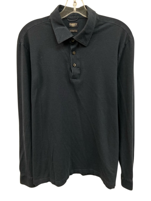 Faherty Size L Navy Blue Cotton Blend Solid Polo Men's Long Sleeve Shirt Navy Blue / L