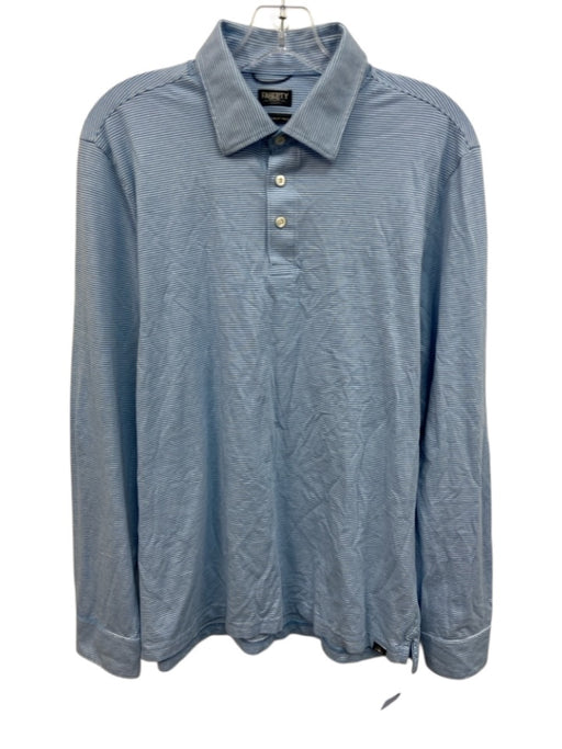 Faherty Size XL Light Blue & White Synthetic Striped Polo Long Sleeve Shirt Light Blue & White / XL