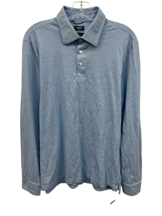 Faherty Size XL Light Blue & White Synthetic Striped Polo Long Sleeve Shirt Light Blue & White / XL