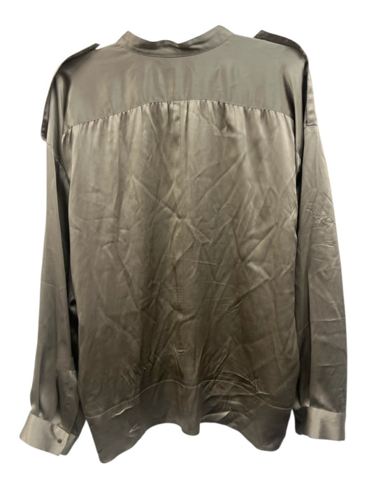 See By Chloe Size 10 Silver Silk Long Sleeve Half Button Collar Oversized Top Silver / 10