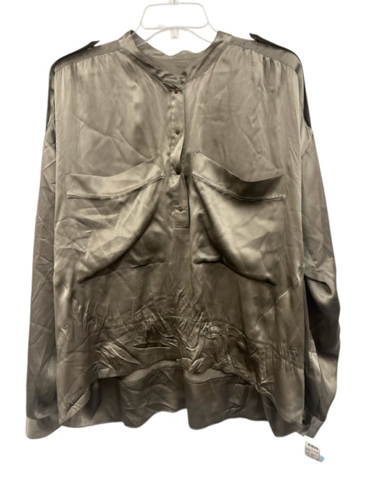 See By Chloe Size 10 Silver Silk Long Sleeve Half Button Collar Oversized Top Silver / 10