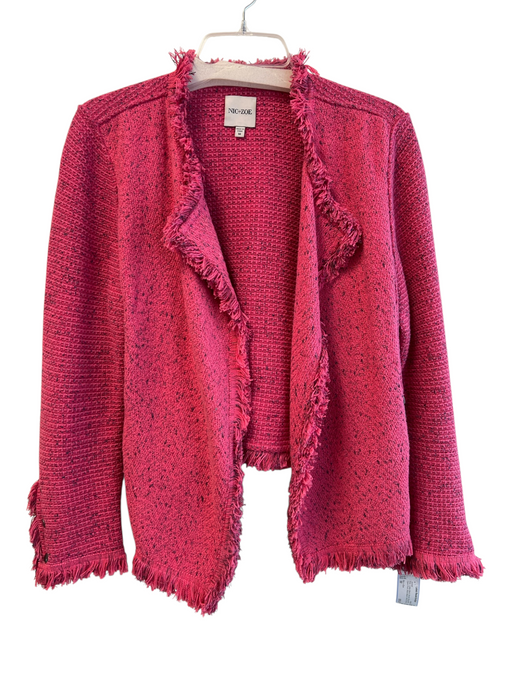Nic + Zoe Size M Pink Cotton Blend Boucle Shag detail Open Front Jacket Pink / M
