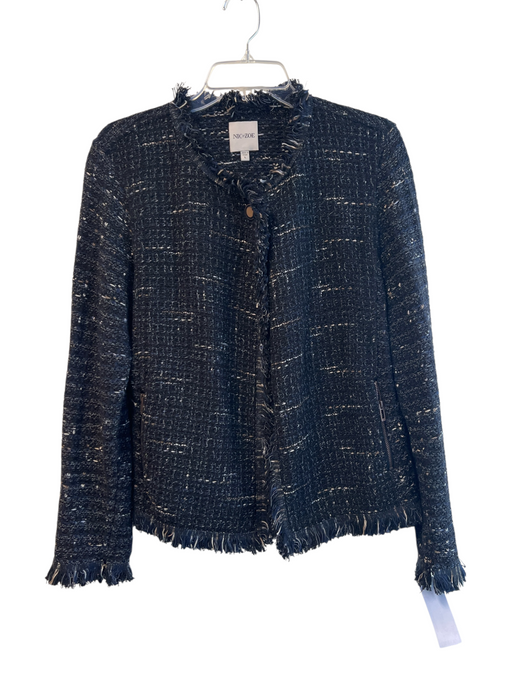 Nic + Zoe Size L Black Cotton Blend Boucle Shag detail Open Front Jacket Black / L