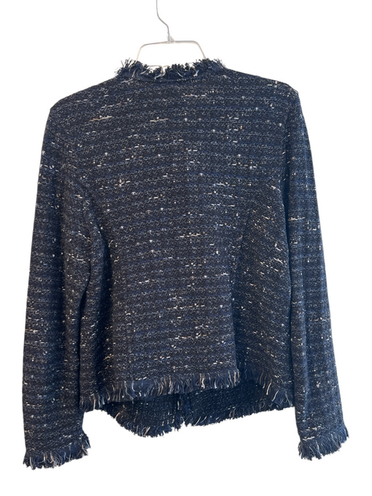 Nic + Zoe Size L Black Cotton Blend Boucle Shag detail Open Front Jacket Black / L