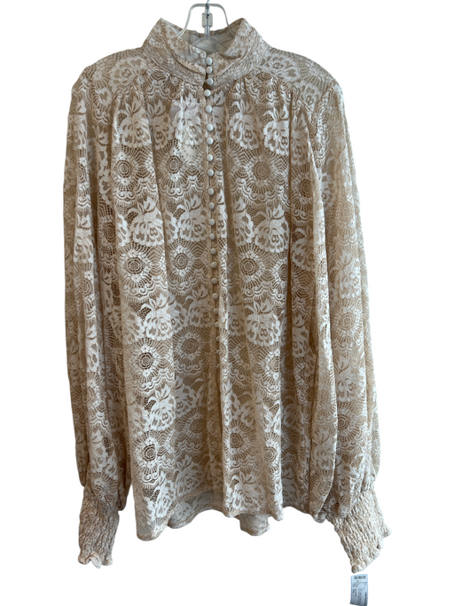 bella boheme Size M/L Beige Polyethylene Lace Sheer high neck Button Down Top Beige / M/L