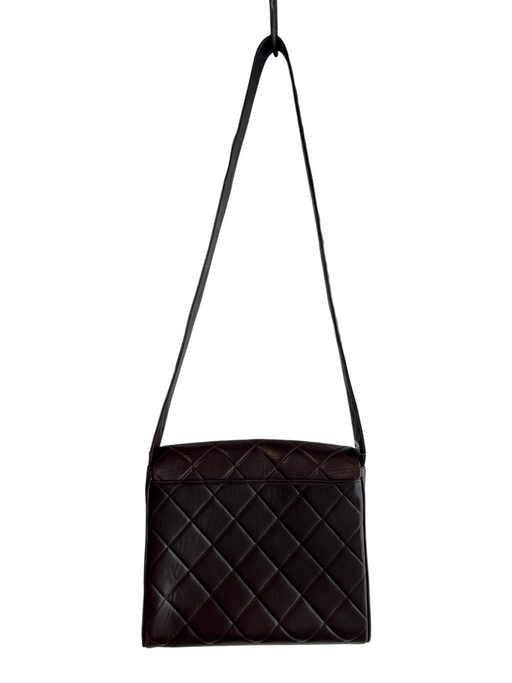 Chanel Brown Leather Quilted Solid Interlocking C Logo Shoulder Top Brown