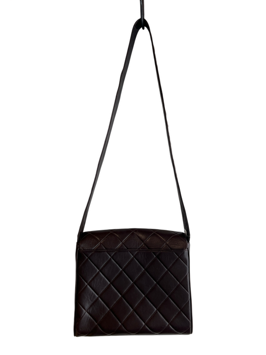Chanel Brown Leather Quilted Solid Interlocking C Logo Shoulder Top Brown