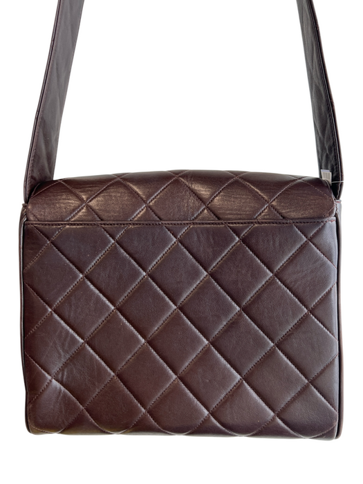 Chanel Brown Leather Quilted Solid Interlocking C Logo Shoulder Top Brown