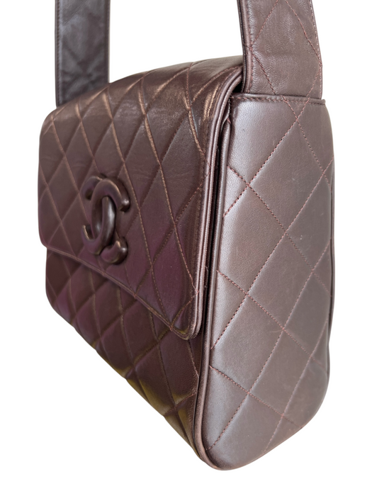 Chanel Brown Leather Quilted Solid Interlocking C Logo Shoulder Top Brown