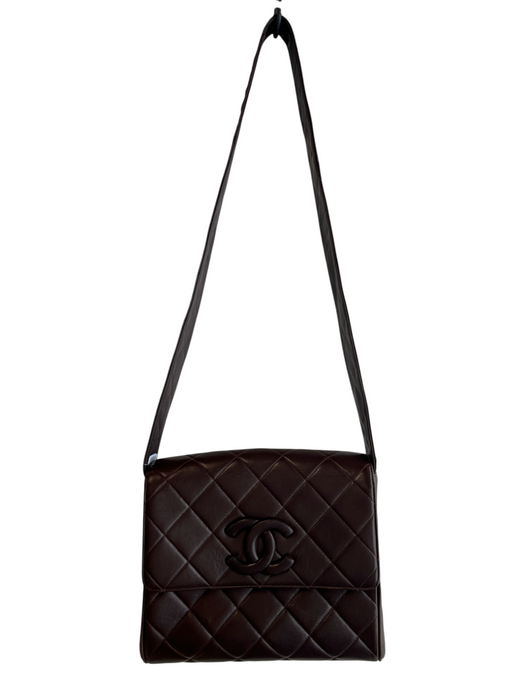 Chanel Brown Leather Quilted Solid Interlocking C Logo Shoulder Top Brown