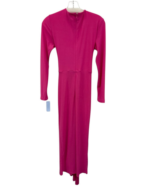 Solace London Size 2 Hot pink Polyester & Elastane Long Sleeve Deep V Midi Dress Hot pink / 2