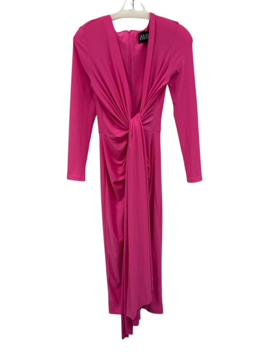 Solace London Size 2 Hot pink Polyester & Elastane Long Sleeve Deep V Midi Dress Hot pink / 2