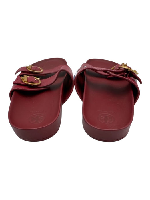 Tory Burch Shoe Size 9.5 Red & Gold Leather Logo 2 Strap Slides Sandals Red & Gold / 9.5