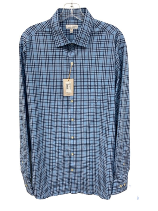 Peter Millar NWT Size L Blue Synthetic Plaid Button Up Men's Long Sleeve Shirt Blue / L