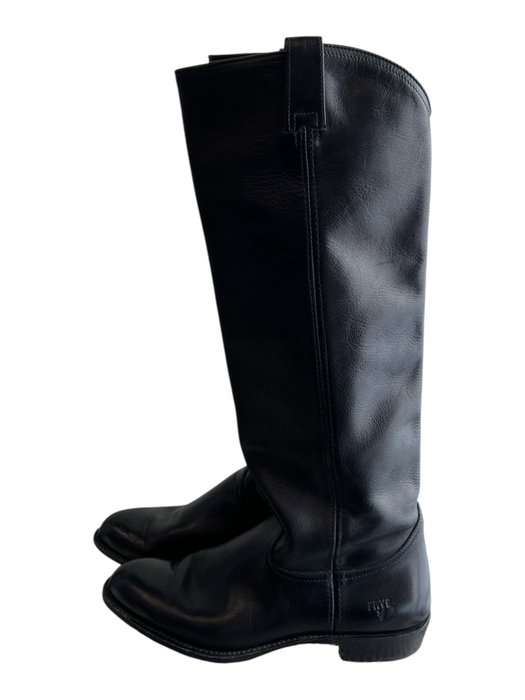 Frye Shoe Size est 9 Black Leather Almond Toe Knee High Low Heel Boots Black / est 9