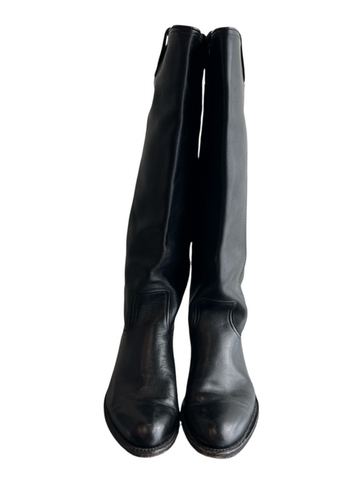 Frye Shoe Size est 9 Black Leather Almond Toe Knee High Low Heel Boots Black / est 9