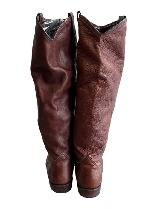 Frye Shoe Size est 9 Brown Leather Almond Toe Knee High Low Heel Boots Brown / est 9