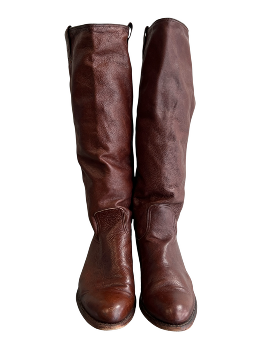 Frye Shoe Size est 9 Brown Leather Almond Toe Knee High Low Heel Boots Brown / est 9