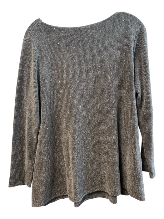 Lafayette 148 Size P smoke Silk Long Sleeve Wide Neck Spangles Top smoke / P