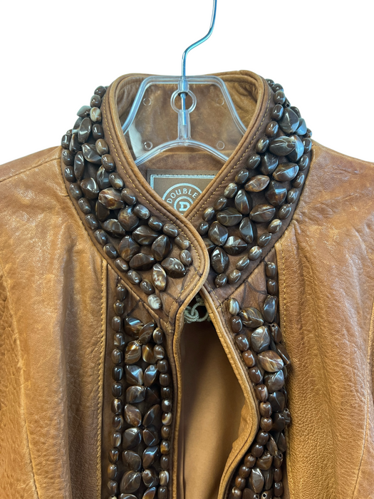 Double D Ranch Size Small Toffee Leather Neck closure Bead Detail short Jacket Toffee / Small