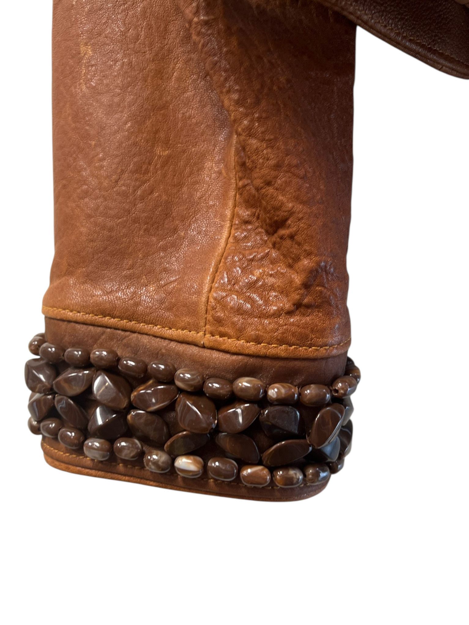 Double D Ranch Size Small Toffee Leather Neck closure Bead Detail short ...