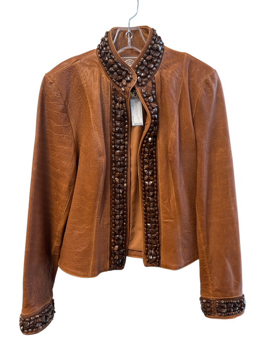 Double D Ranch Size Small Toffee Leather Neck closure Bead Detail short Jacket Toffee / Small