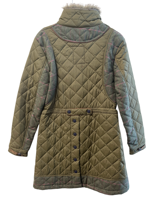 English Utopia Size M Army Green Nylon & Wool Quilted Front Zip & Button Coat Army Green / M