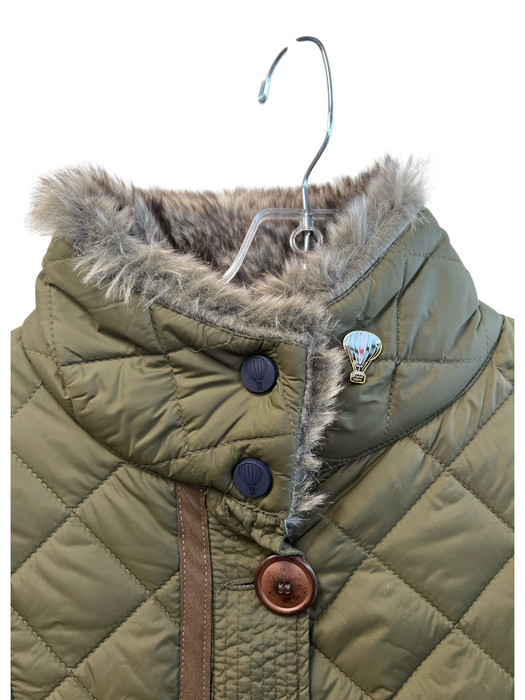 English Utopia Size M Army Green Nylon & Wool Quilted Front Zip & Button Coat Army Green / M