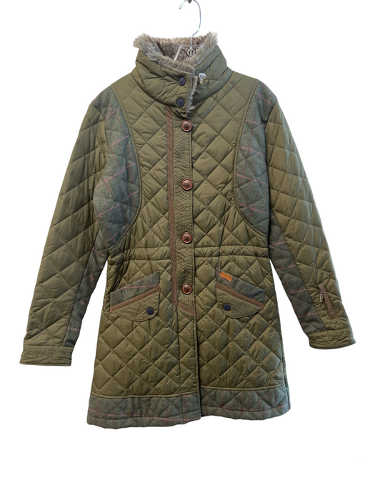 English Utopia Size M Army Green Nylon & Wool Quilted Front Zip & Button Coat Army Green / M