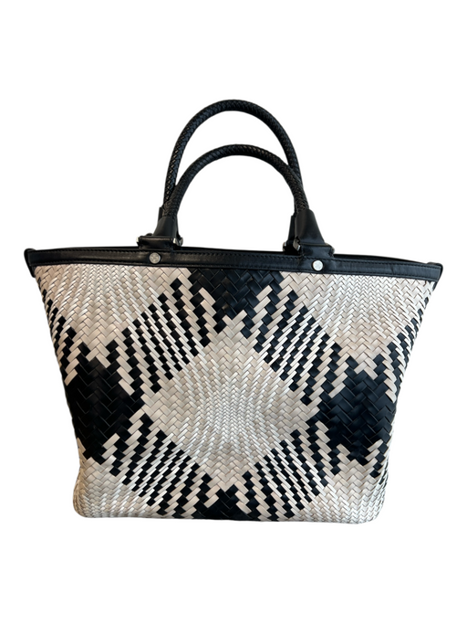 Cole Haan Beige & Black Leather Woven Aztec silver hardware shoulder bag Bag Beige & Black / L