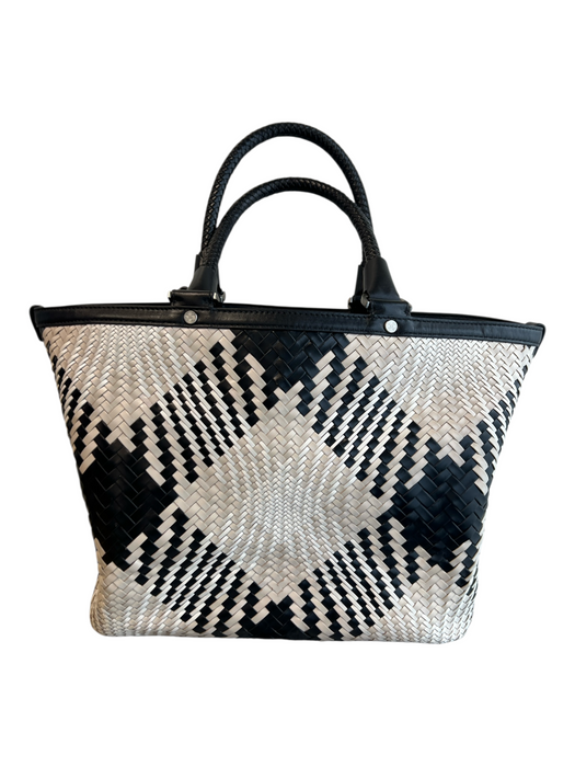 Cole Haan Beige & Black Leather Woven Aztec silver hardware shoulder bag Bag Beige & Black / L