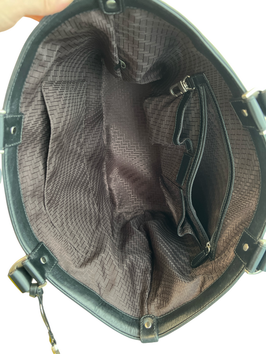 Cole Haan Beige & Black Leather Woven Aztec silver hardware shoulder bag Bag Beige & Black / L