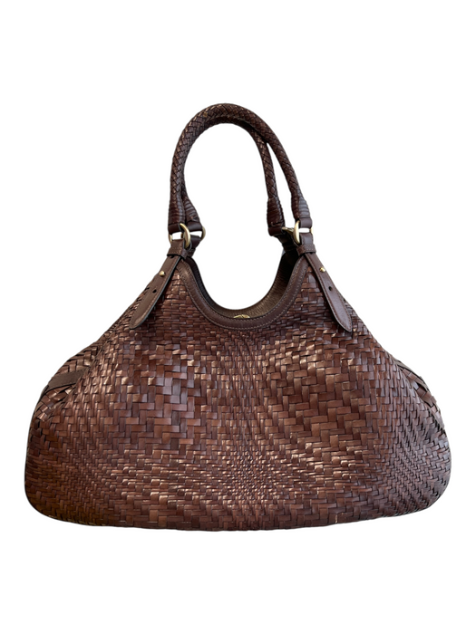 Cole Haan Brown Leather Basket Weave solid color Gold Hardware shoulder bag Bag Brown / L