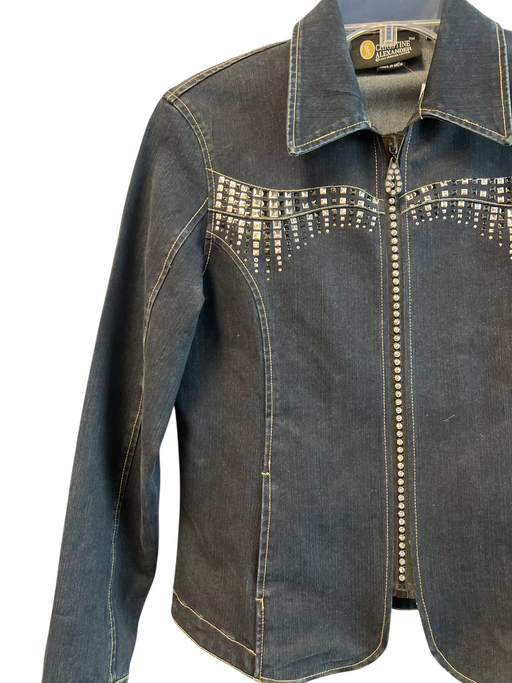 Christine Alexander Size S Blue Cotton Blend Denim Studded Long Sleeve Jacket Blue / S