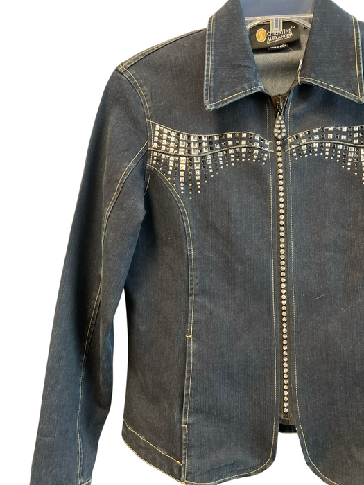 Christine Alexander Size S Blue Cotton Blend Denim Studded Long Sleeve Jacket Blue / S