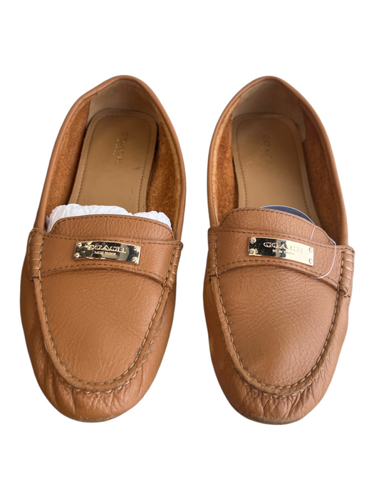 Coach Shoe Size 9 Brown Leather Almond Toe Gold Hardware Flat Loafers Shoes Brown / 9