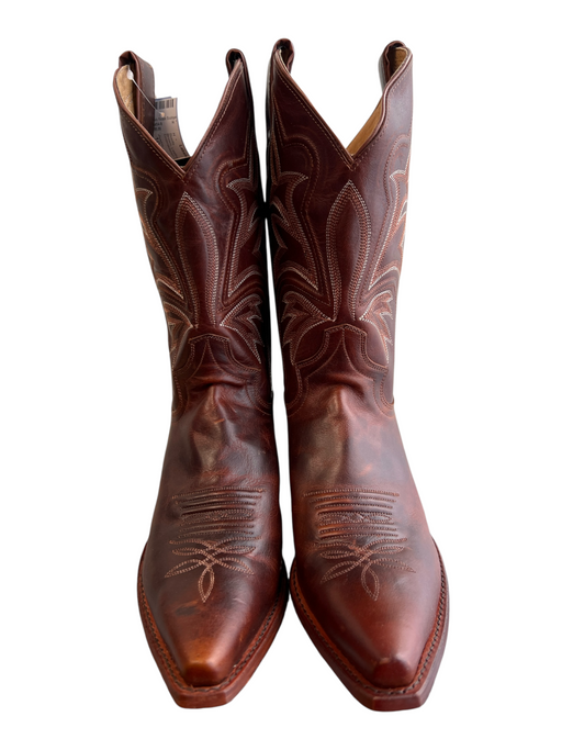 Justin Shoe Size 10 Brown Leather Pointed Toe Embroidered Design Boots Brown / 10