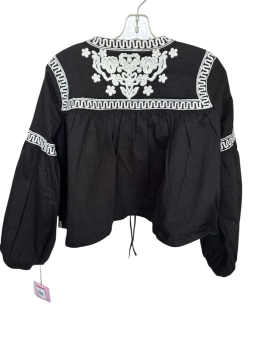 Avec Les Filles Size XS Black & White Cotton Blend Floral Embroidery Jacket Black & White / XS