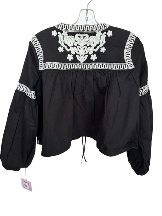 Avec Les Filles Size XS Black & White Cotton Blend Floral Embroidery Jacket Black & White / XS