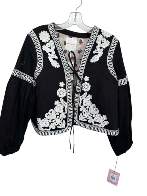 Avec Les Filles Size XS Black & White Cotton Blend Floral Embroidery Jacket Black & White / XS