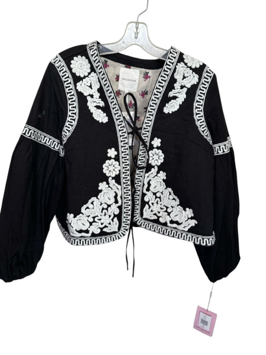 Avec Les Filles Size XS Black & White Cotton Blend Floral Embroidery Jacket Black & White / XS
