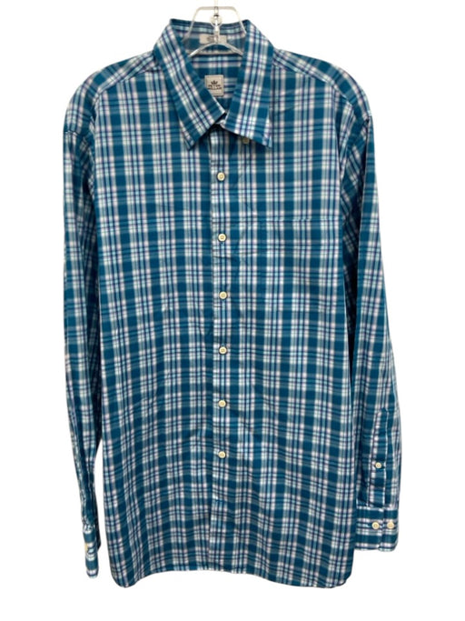 Peter Millar Size L Blue & Multi Cotton Plaid Button Down Long Sleeve Shirt Blue & Multi / L