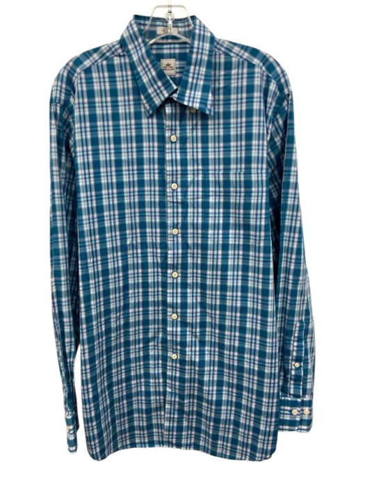 Peter Millar Size L Blue & Multi Cotton Plaid Button Down Long Sleeve Shirt Blue & Multi / L