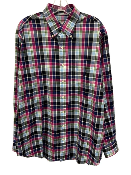 Peter Millar Size L Purple & Multi Print Cotton Plaid Men's Long Sleeve Shirt Purple & Multi Print / L