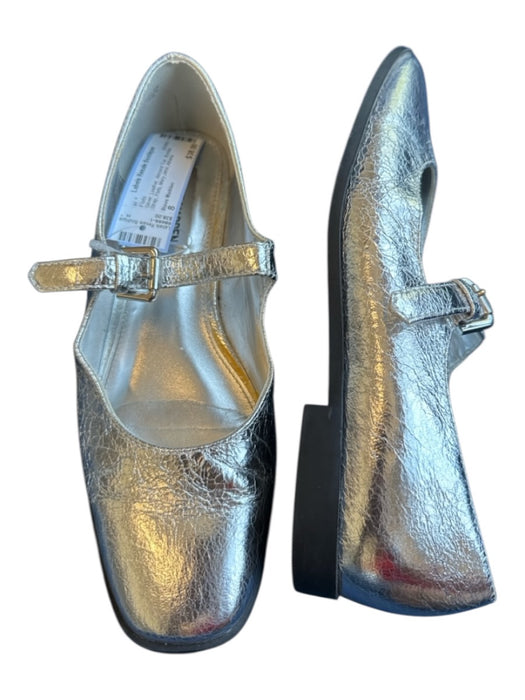 Steve Madden Shoe Size 8 Silver Leather Almond Toe Buckle Strap Flats Flats Silver / 8