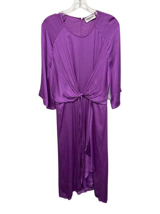 Essential Antwerp Size 38 Purple Polyester 3/4 Sleeve Tie Detail Midi Dress Purple / 38