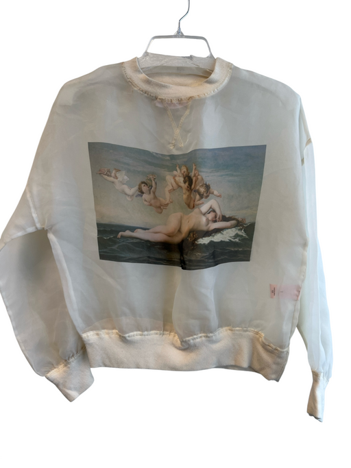 Selkie Size XS Ivory & Multi Polyester Long Sleeve Printed Detail Sheer Top Ivory & Multi / XS