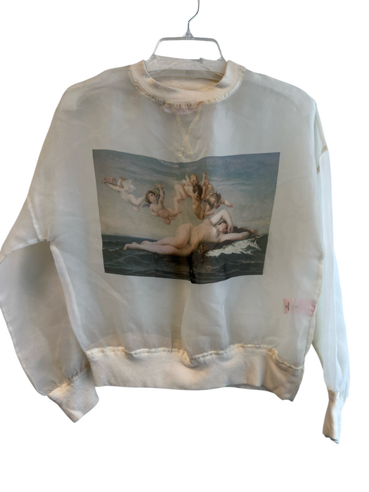 Selkie Size XS Ivory & Multi Polyester Long Sleeve Printed Detail Sheer Top Ivory & Multi / XS